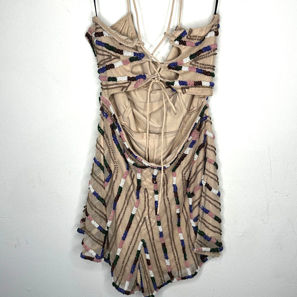 NWT X By NBD Nea Romper Aztec Tan Multi Color Beaded Striped Jumpsuit Large - Picture 3 of 16